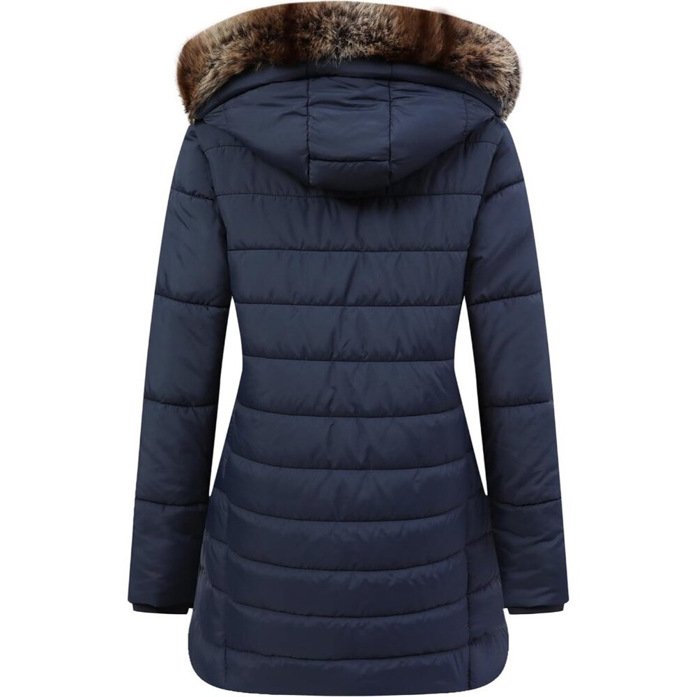 Women's Waterproof Thickened Long Down Puffer Jacket Coat Dark Blue Winter Warm - Picture 2 of 7